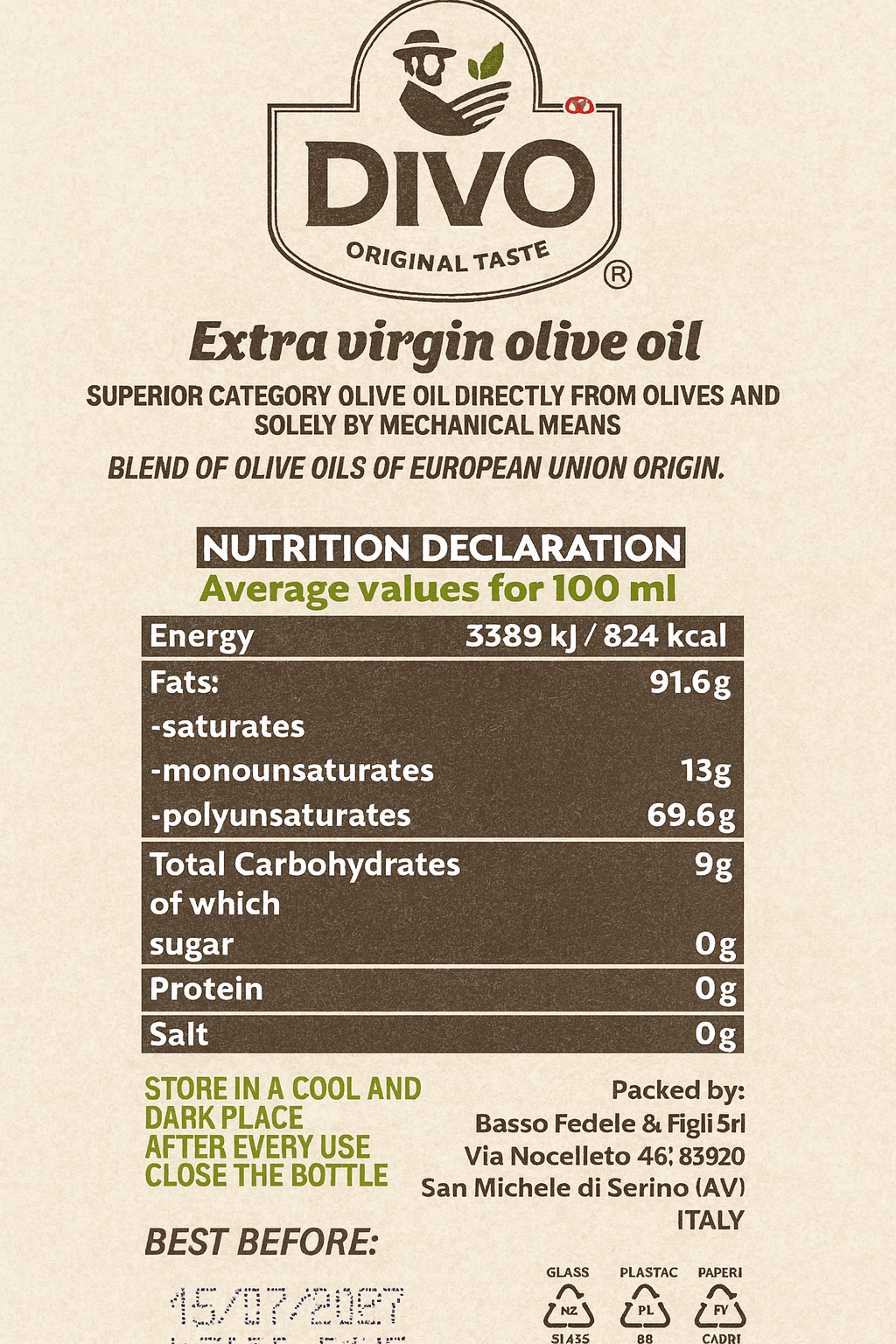 DIVO Extra Natives Olivenöl 1L