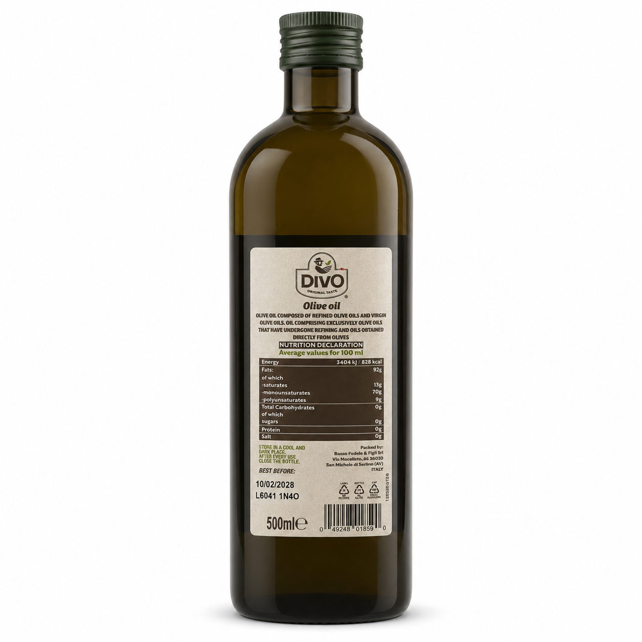 Olivenöl 500ml DIVO Rückseite
