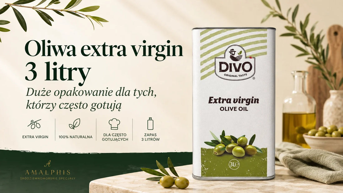Trzylitrowa puszka oliwy DIVO extra virgin dla osób, które często gotują.