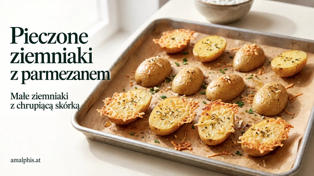 Ziemniaki z parmezanem i złocistą serową skórką na blasze do pieczenia.