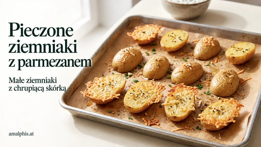 Ziemniaki z parmezanem i złocistą serową skórką na blasze do pieczenia.